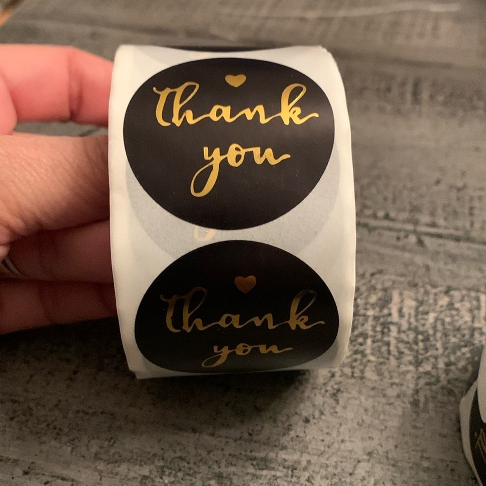 Thank You Stickers Label, 500 Round 1.5”x1.5” Black & Gold Foil, NWT